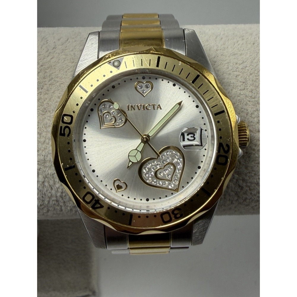 Invicta 12287 New Battery Ladies Watch 38MM 7.5" Hearts On Dial Two Tone